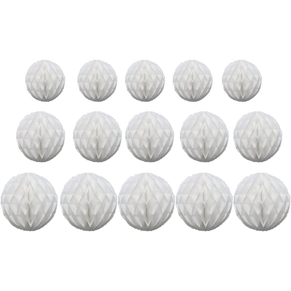 15pcs Honeycomb Ball Decorations - 4' 6' 8' Tissue Pom Pom Hanging Balls, White